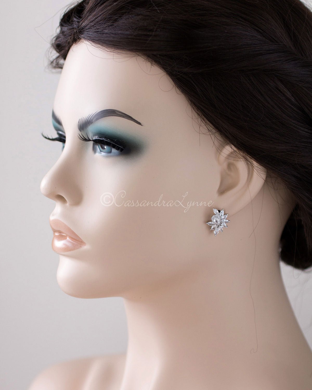 Marquise Cluster Stud CZ Earrings - Earrings - Cassandra Lynne