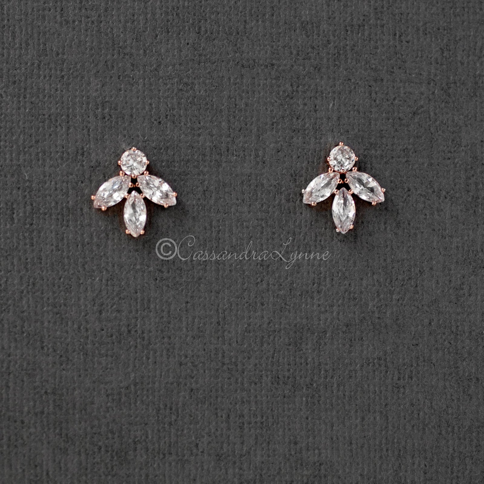 Minimalist Marquise Leaf CZ Stud Earrings - Cassandra Lynne