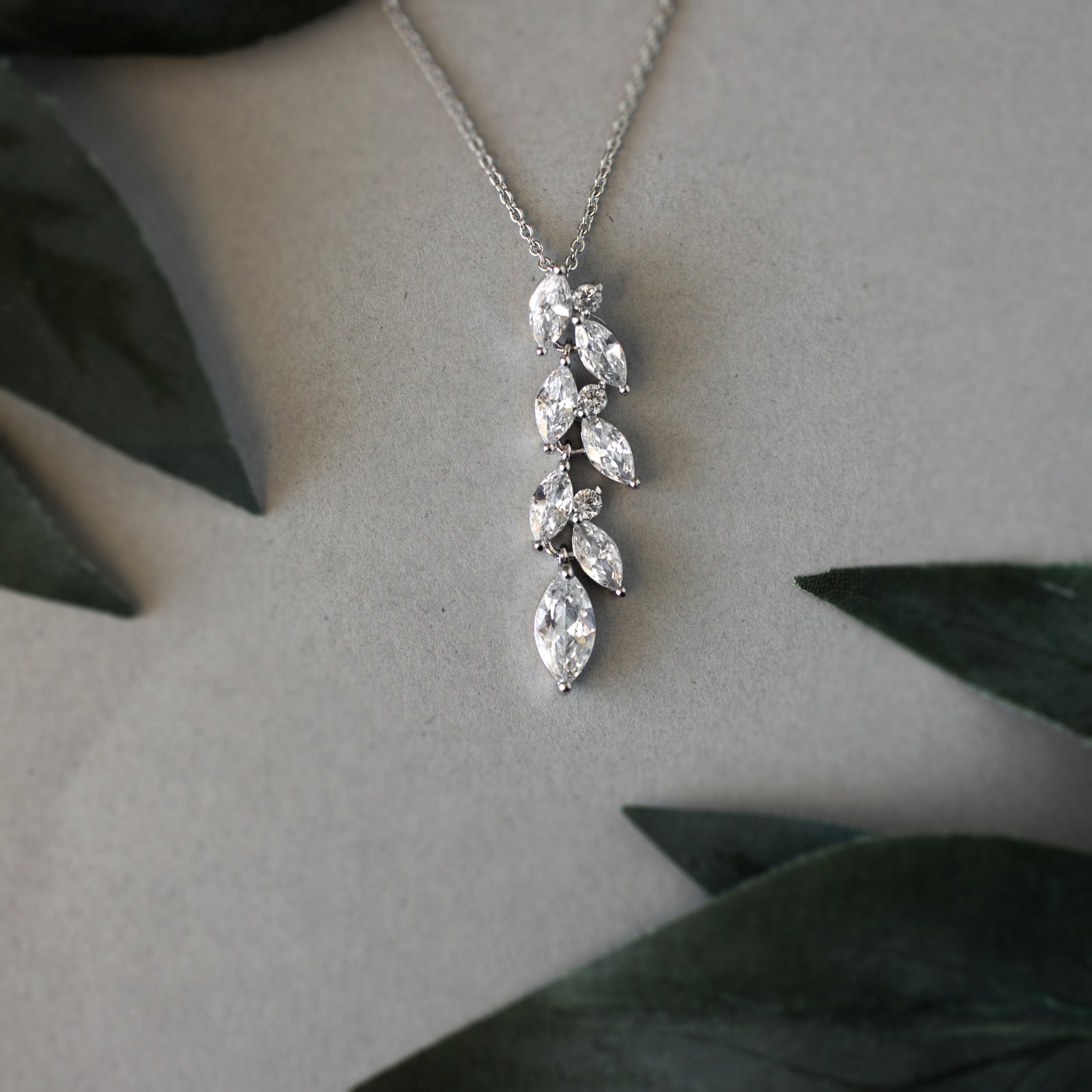CZ Wedding Pendant with a Marquise Vine Design - Cassandra Lynne