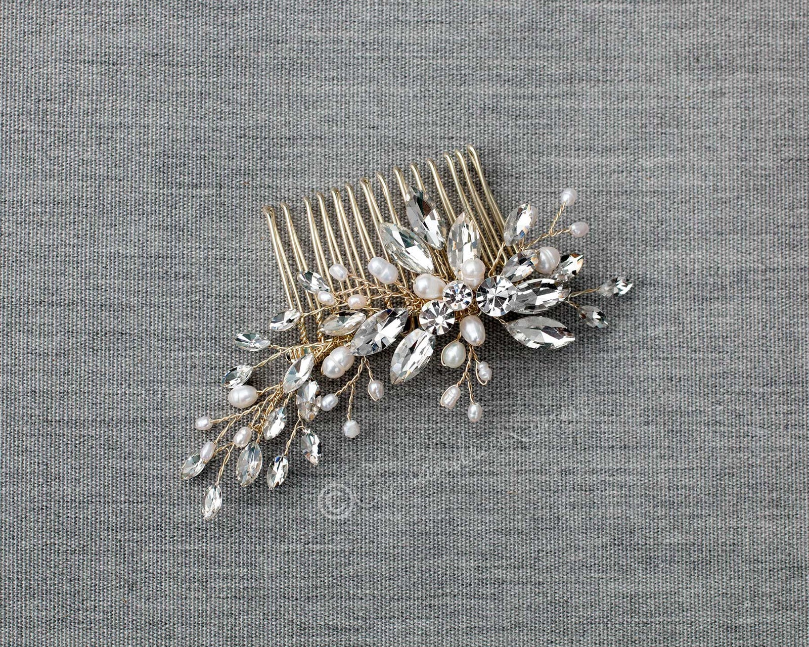 Marquise Spray Bridal Comb with Pearls - Cassandra Lynne