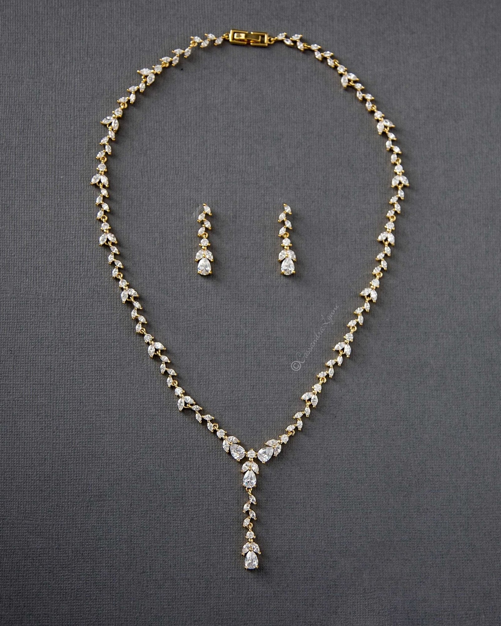 Marquise Vine and Pear Drop CZ Necklace Set - Necklace Set - Cassandra Lynne