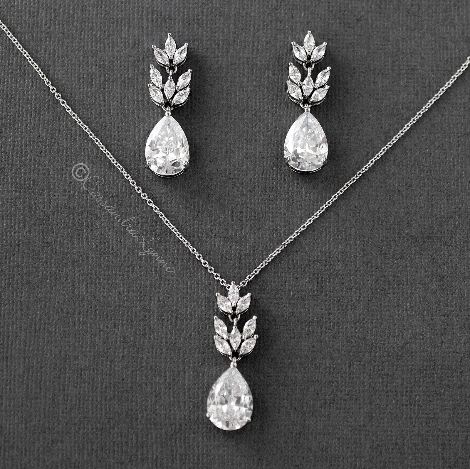Marquise Water Drop Pendant Necklace Set - Cassandra Lynne
