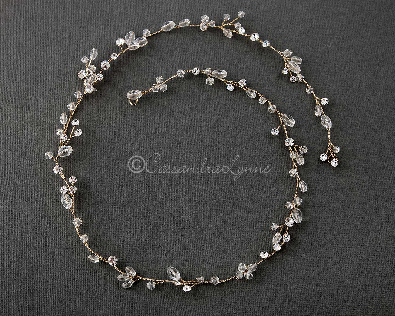 Minimalist Crystal Wedding Hair Vine in Gold - Hair Vine - Cassandra Lynne