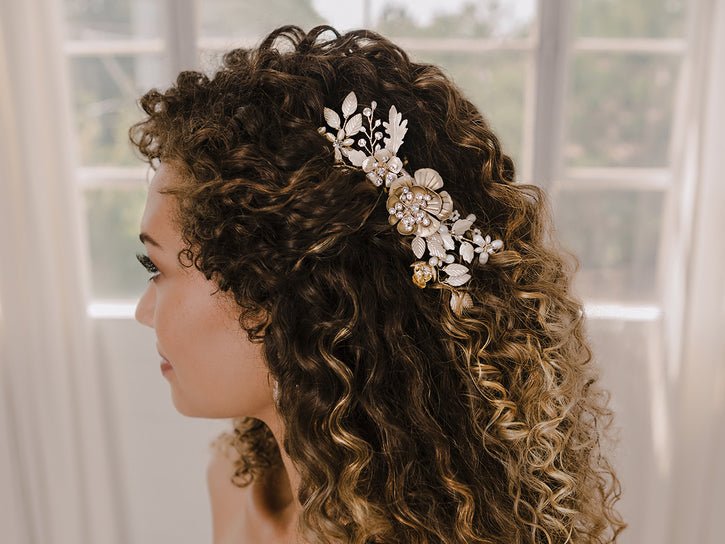 Mutli Tone Golden Pearl Wedding Hair Comb - Cassandra Lynne