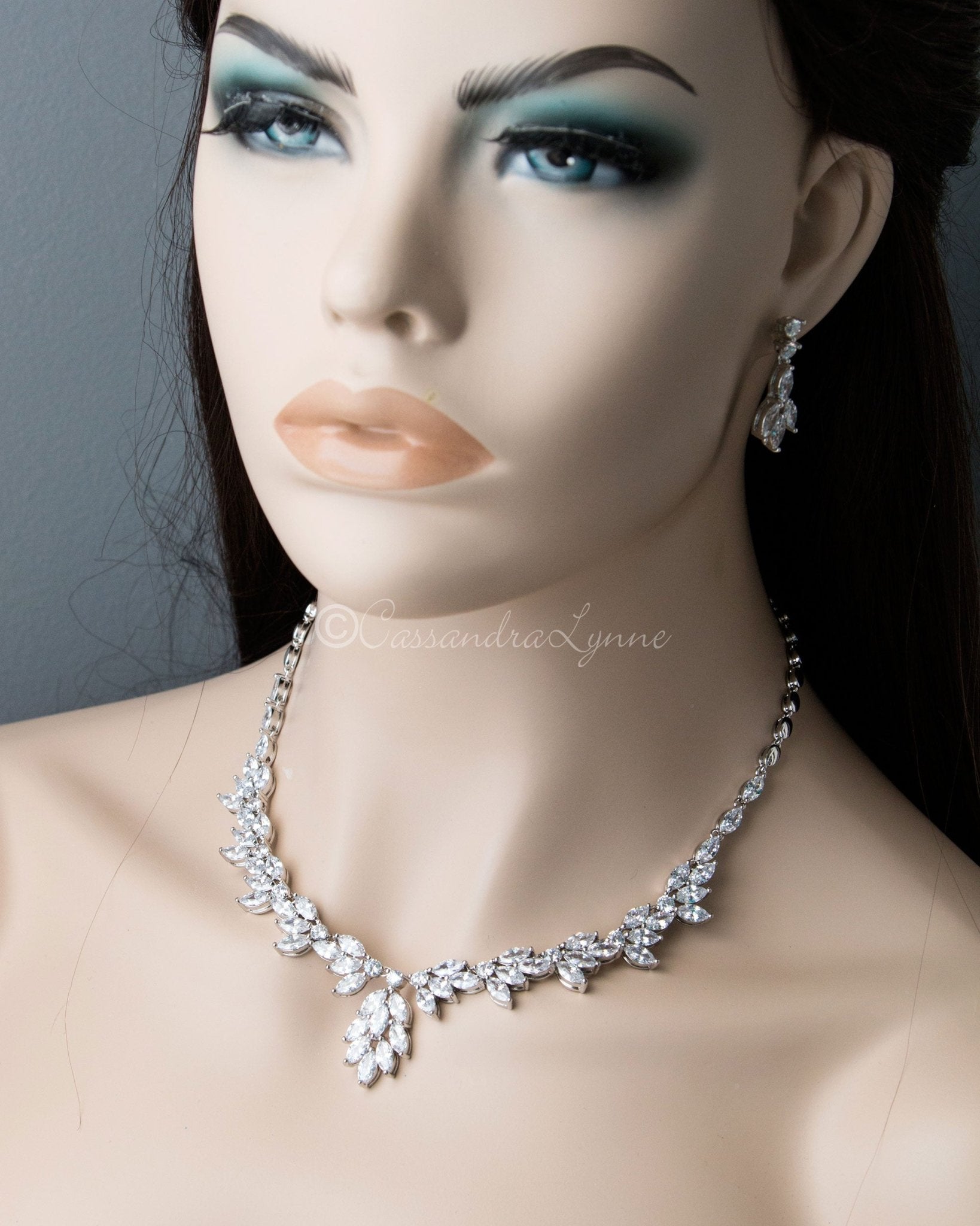 CZ Wedding Necklace and Earrings - Cassandra Lynne