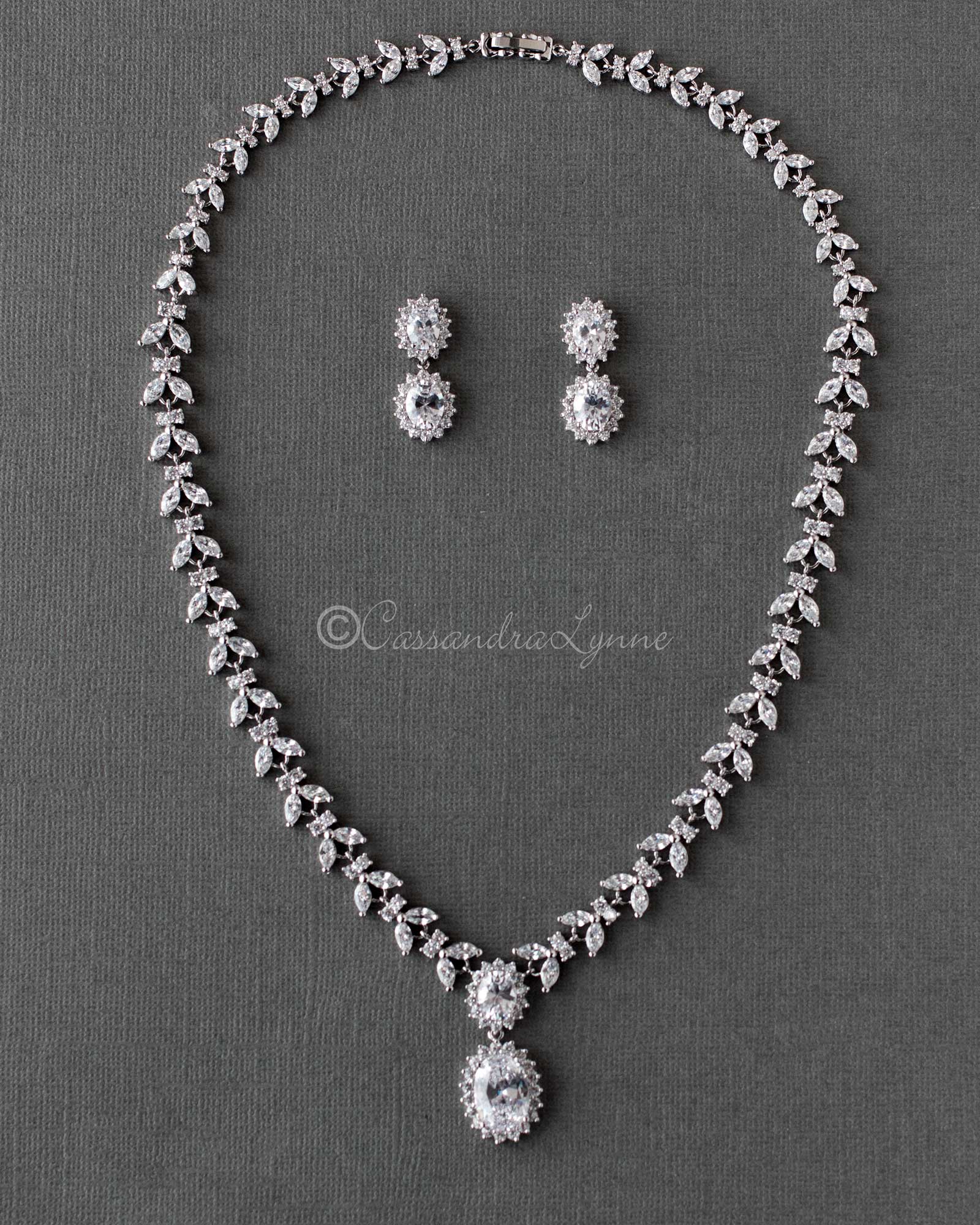 Oval Drops Wedding Necklace and Earrings - Cassandra Lynne