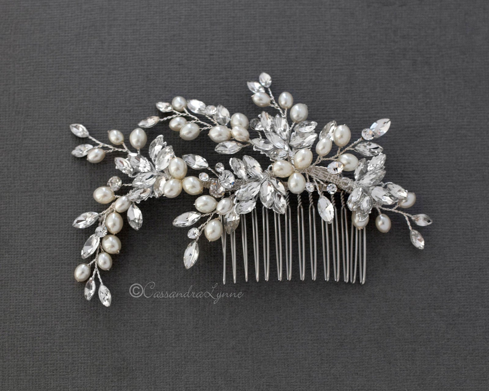 Oval Pearls Crystal Wedding Hair Comb - Cassandra Lynne