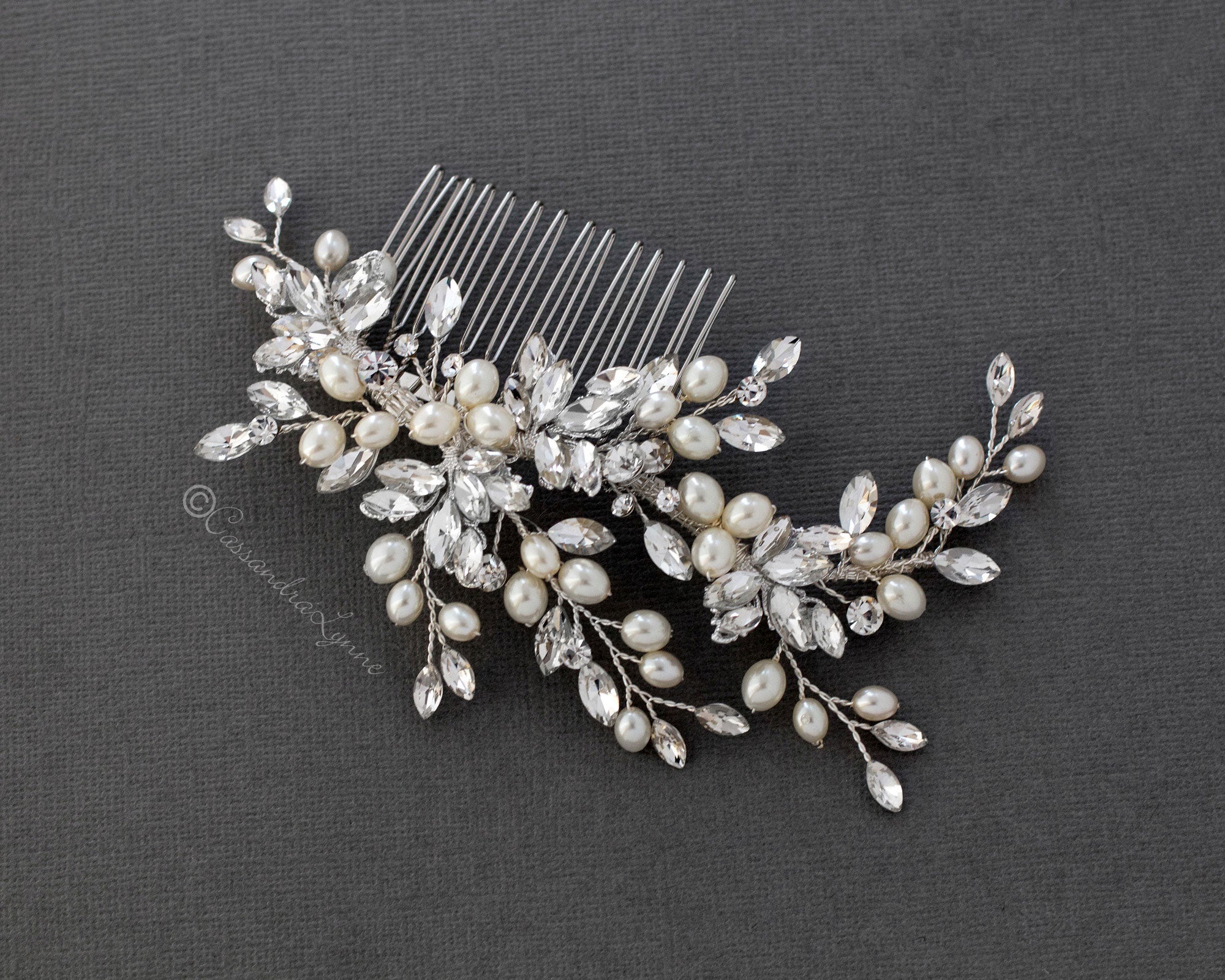 Oval Pearls Crystal Wedding Hair Comb - Cassandra Lynne
