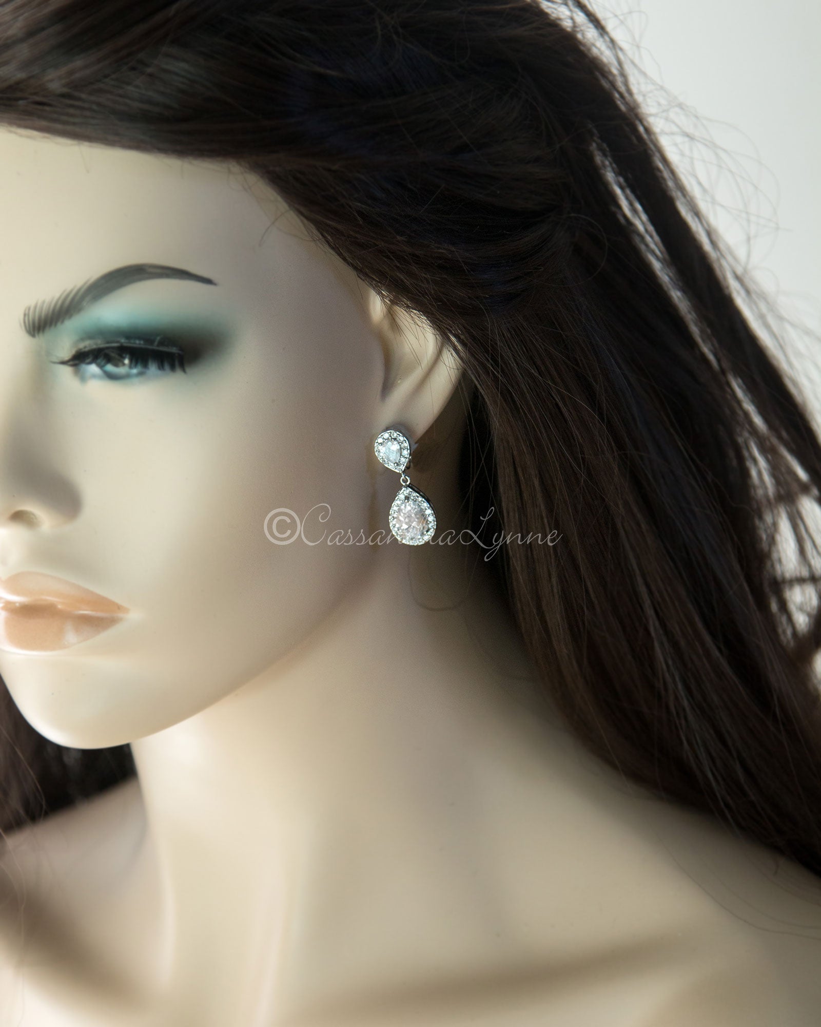 Pave Double Pear Clip-On CZ Earrings - Cassandra Lynne
