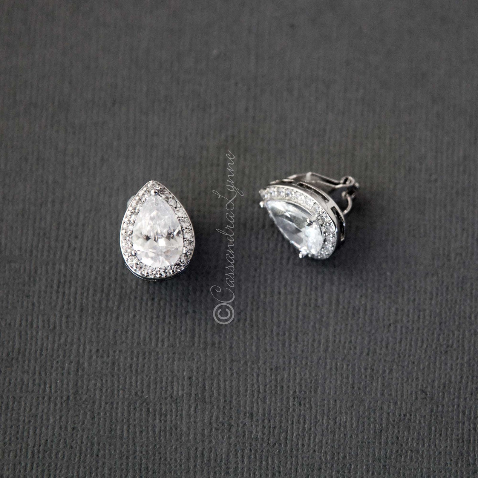 Pave Pear Clip-On Crystal Earrings - Cassandra Lynne