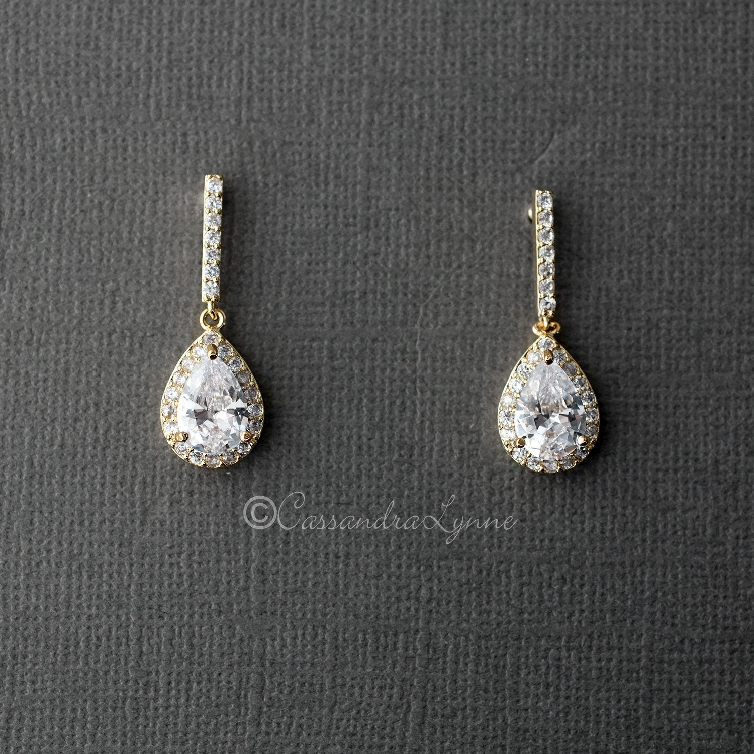 Pave Pear Drop CZ Wedding Earrings - Cassandra Lynne