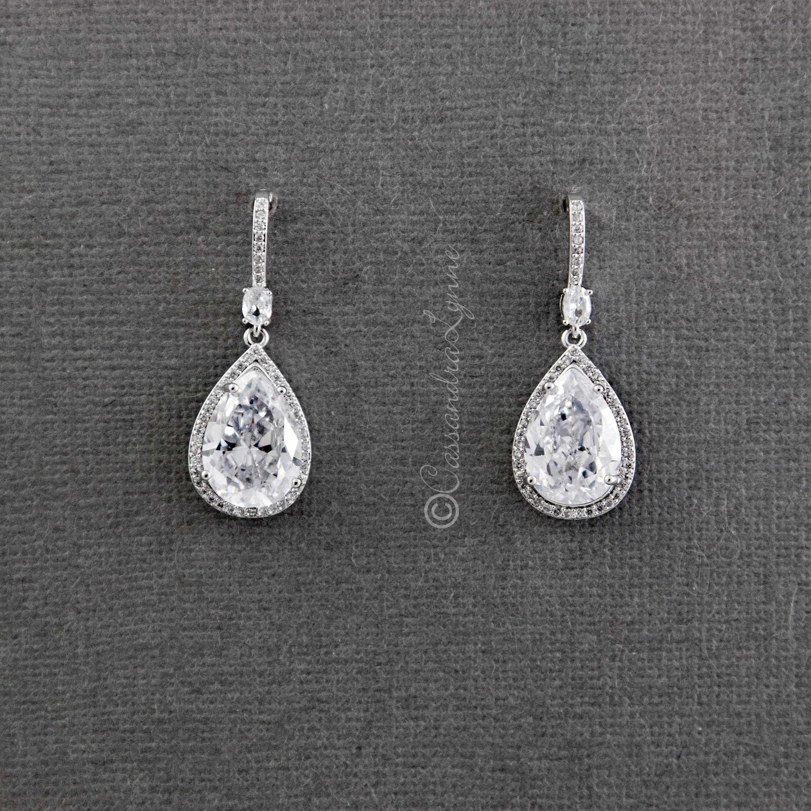 Pave Pear Drop Wedding Earrings - Earrings - Cassandra Lynne