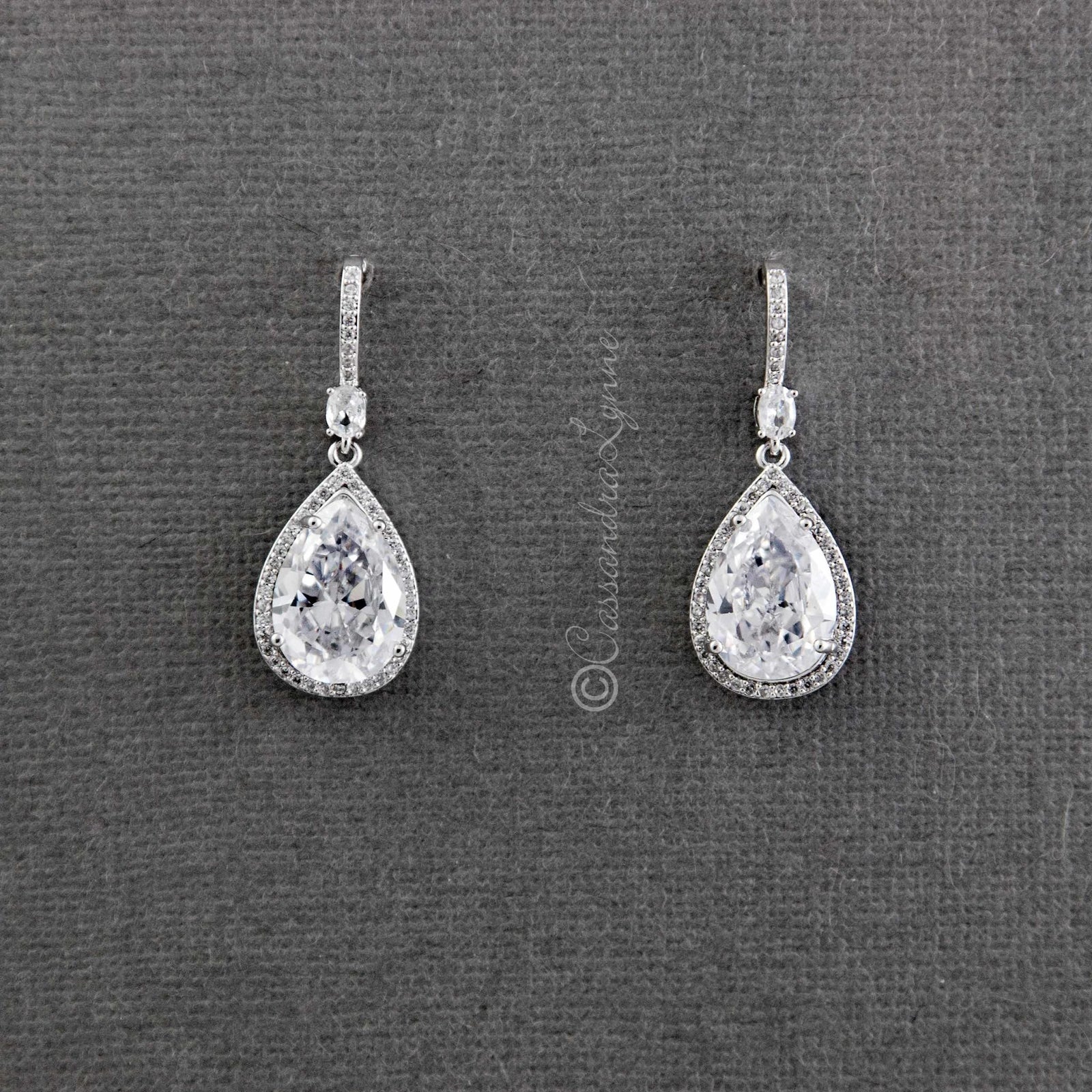Pave Pear Drop Wedding Earrings - Cassandra Lynne