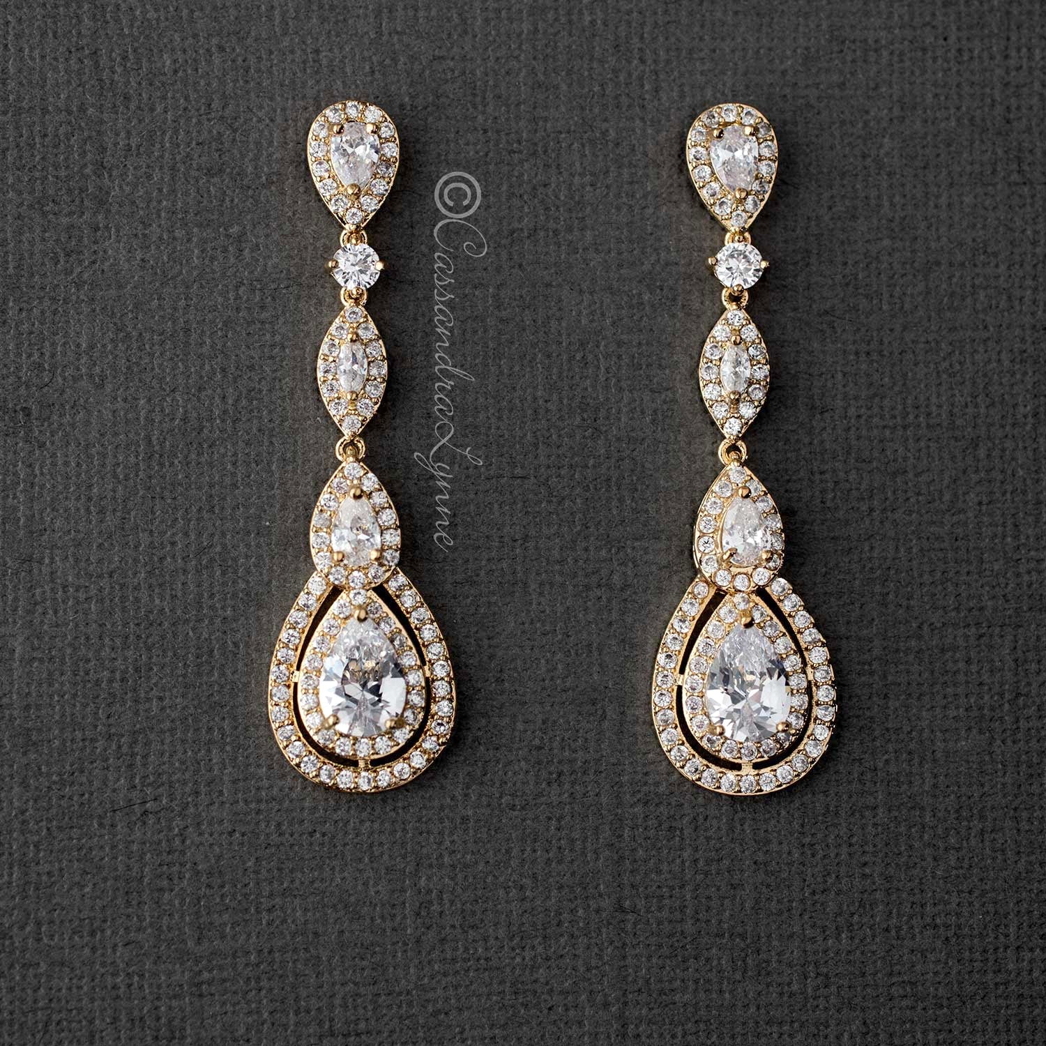 Pave Set Teardrop and Marquise CZ Earrings - Cassandra Lynne