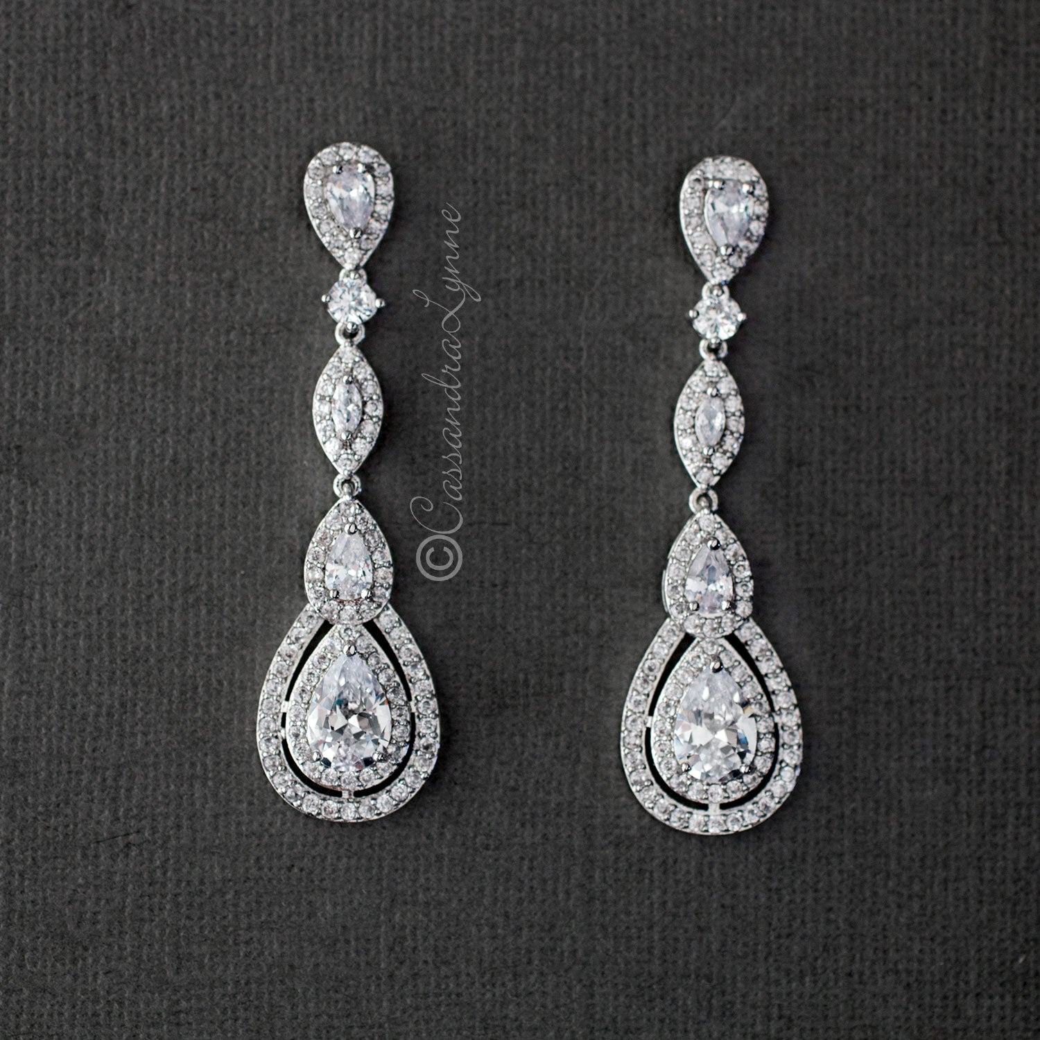 Pave Set Teardrop and Marquise CZ Earrings - Cassandra Lynne