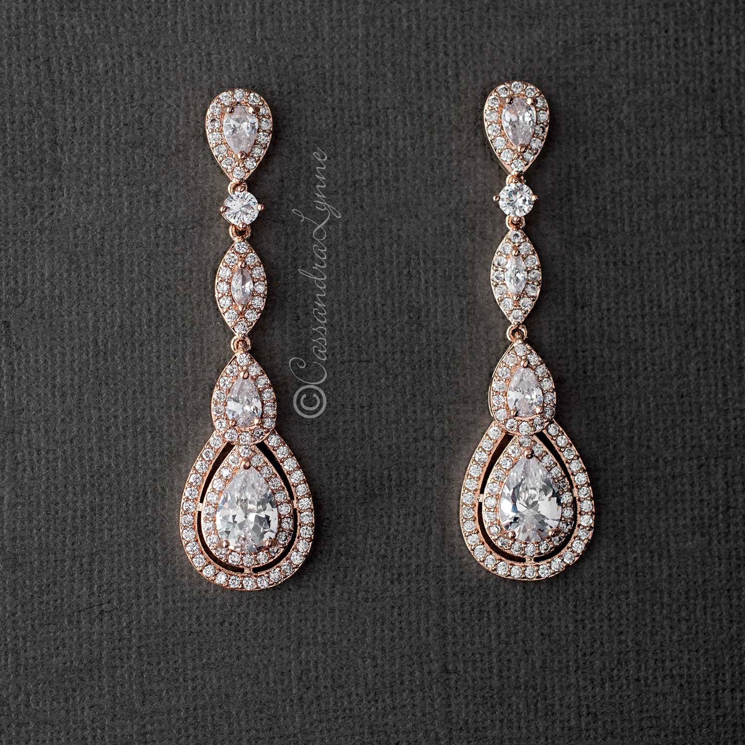 Pave Set Teardrop and Marquise CZ Earrings - Cassandra Lynne