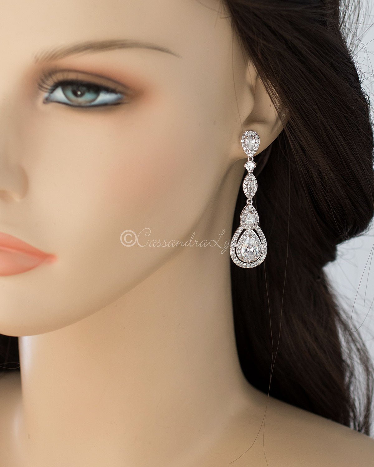 Pave Set Teardrop and Marquise CZ Earrings - Cassandra Lynne