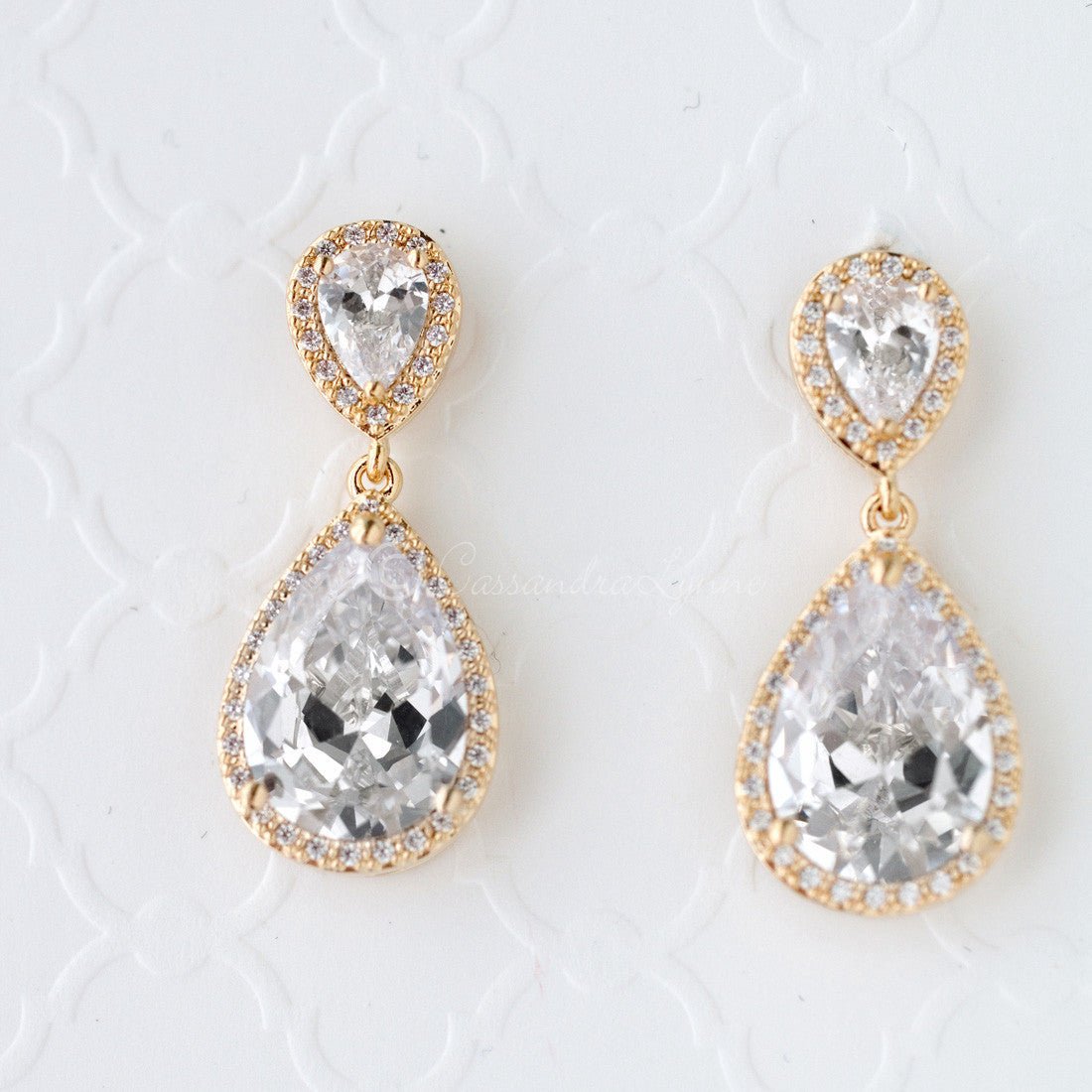Pear Drop CZ Earrings for the Bride Clip-On Style - Cassandra Lynne