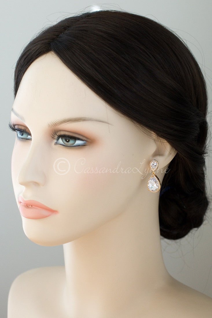 Pear Drop CZ Earrings for the Bride Clip-On Style - Cassandra Lynne