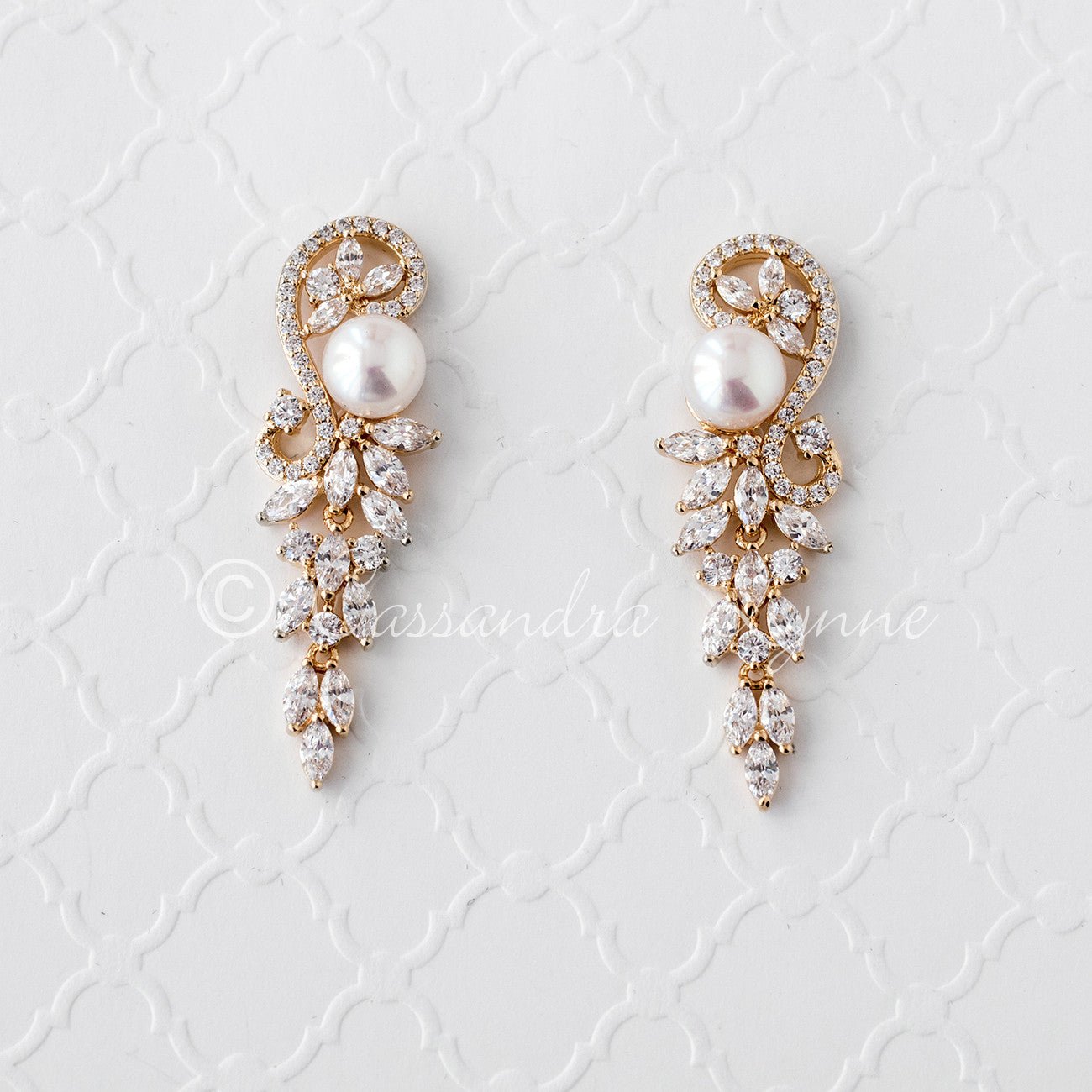 Cultured Pearl and CZ Wedding Earrings - Cassandra Lynne