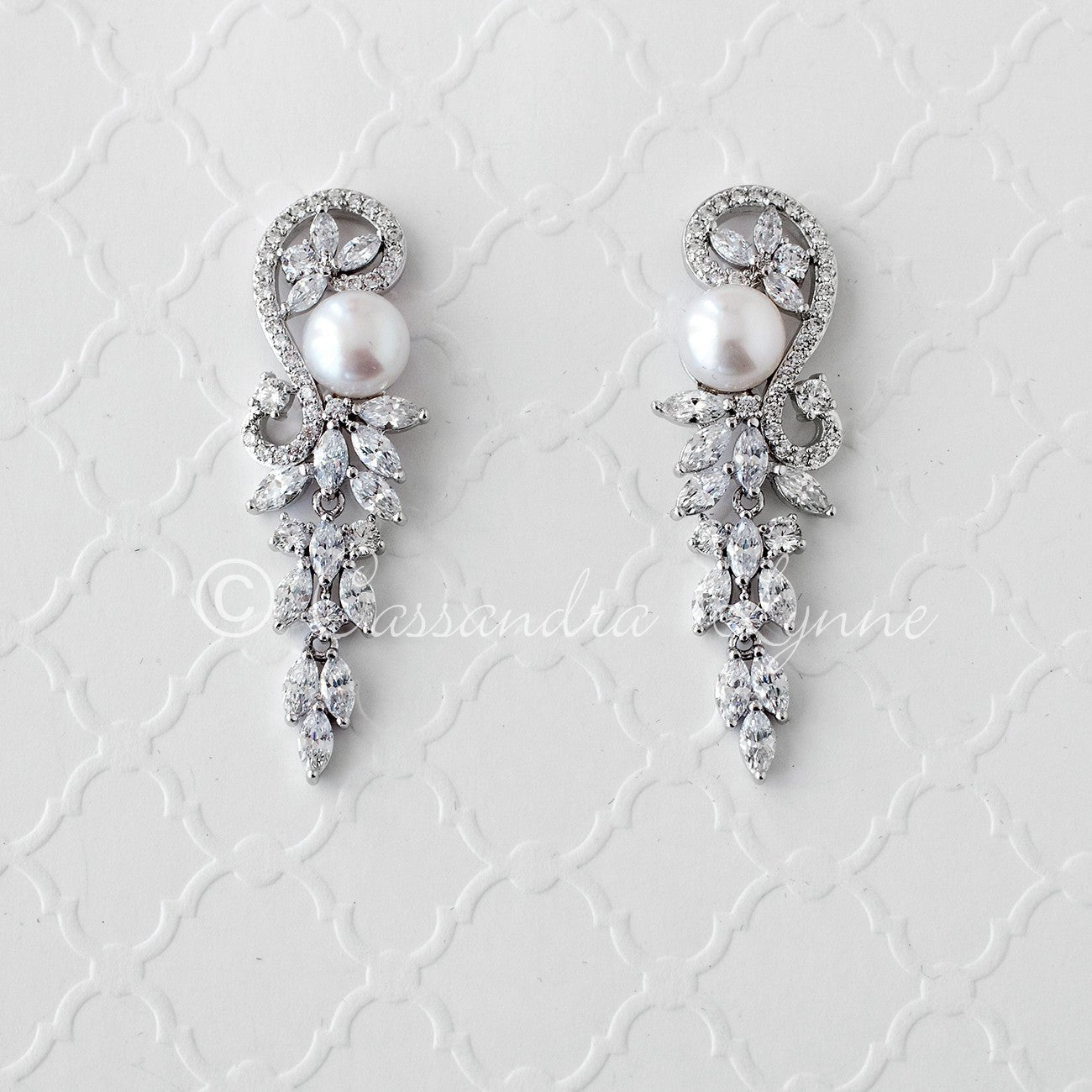 Cultured Pearl and CZ Wedding Earrings - Cassandra Lynne