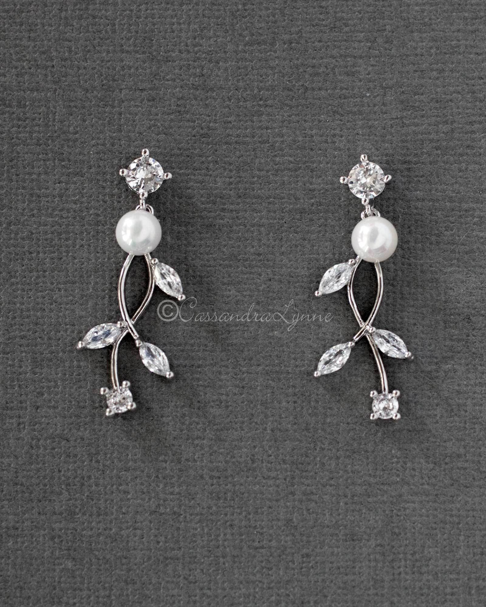 Pearl Bridal Necklace of Marquise CZ Vines - Cassandra Lynne