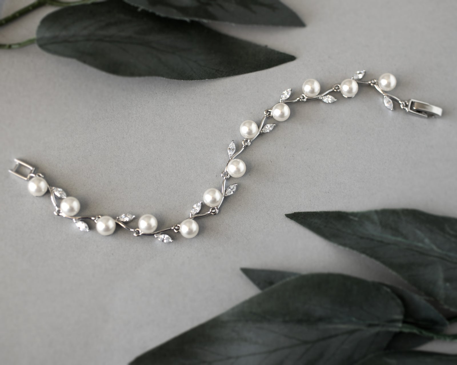 Pearl and CZ Leaves Bracelet - Cassandra Lynne