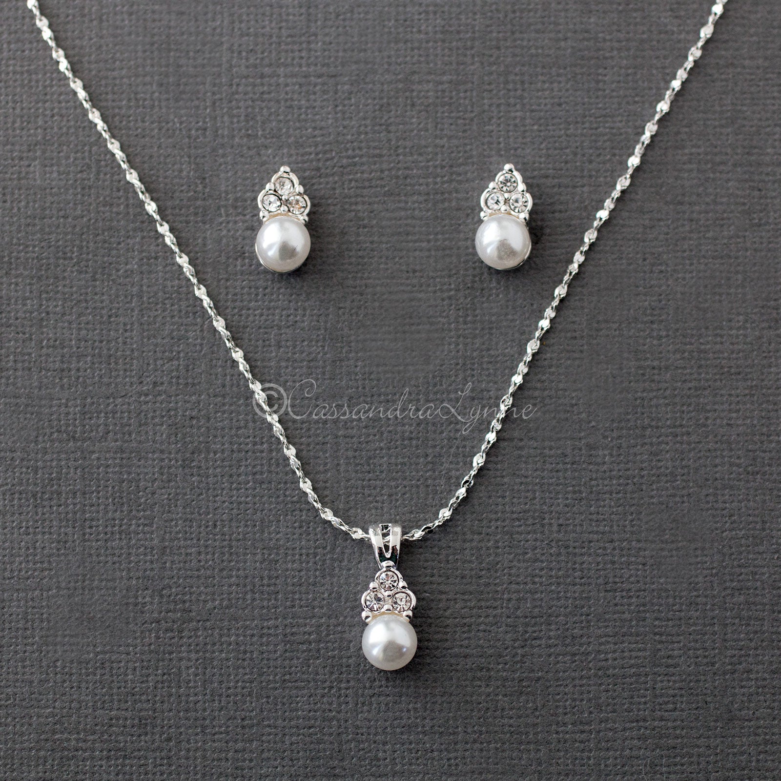 Pearl Wedding Necklace Set with Crystals - Necklace Set - Cassandra Lynne