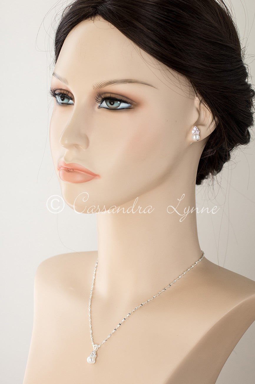 Pearl Wedding Necklace Set with Crystals - Necklace Set - Cassandra Lynne
