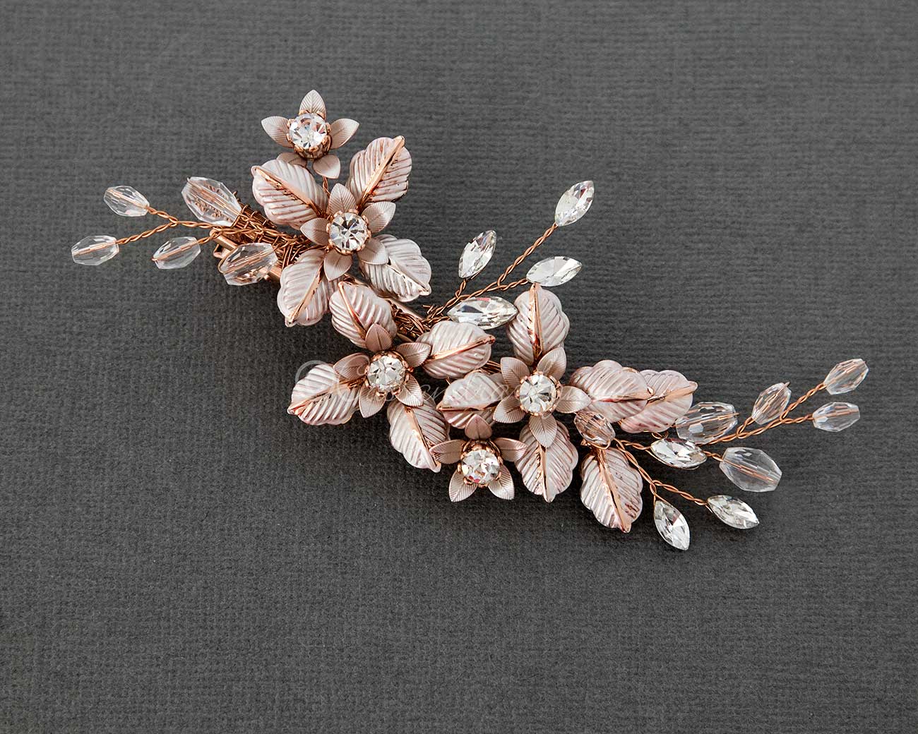 Petite Crystal Bridal Hair Clip of Brushed Metal Flowers - Cassandra Lynne