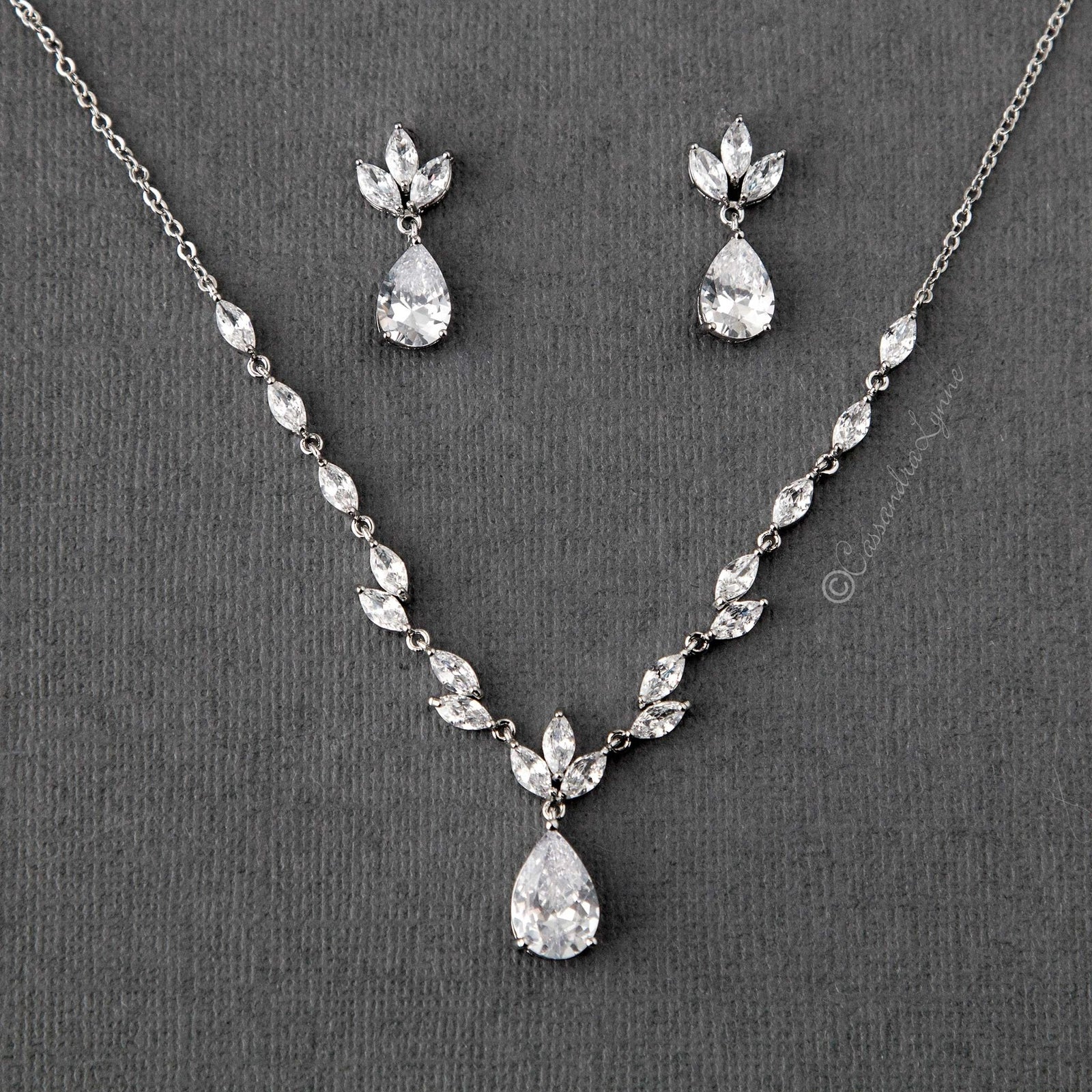 Petite Minimalist CZ Bridal Necklace Set - Cassandra Lynne