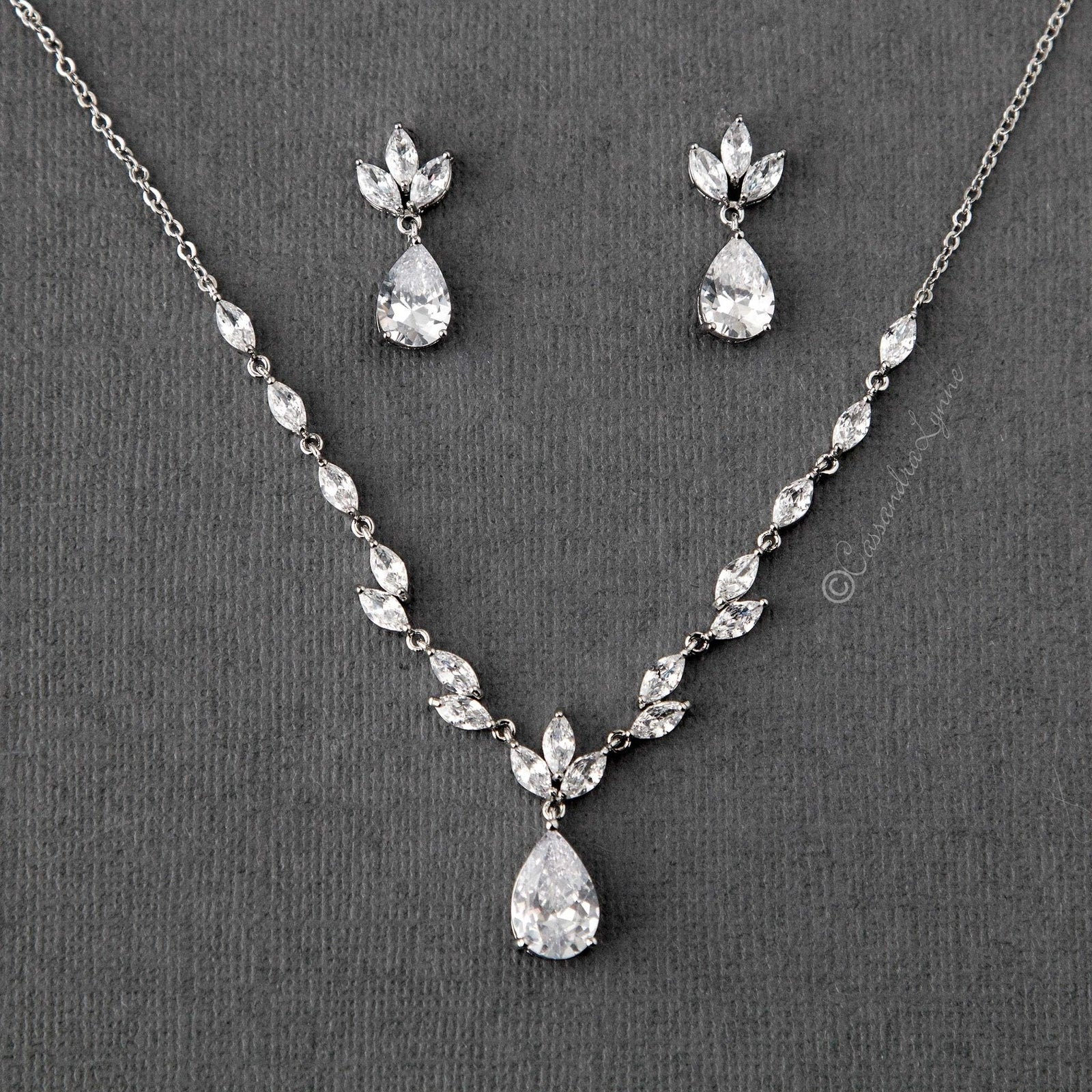 Petite Minimalist CZ Bridal Necklace Set - Necklace Set - Cassandra Lynne