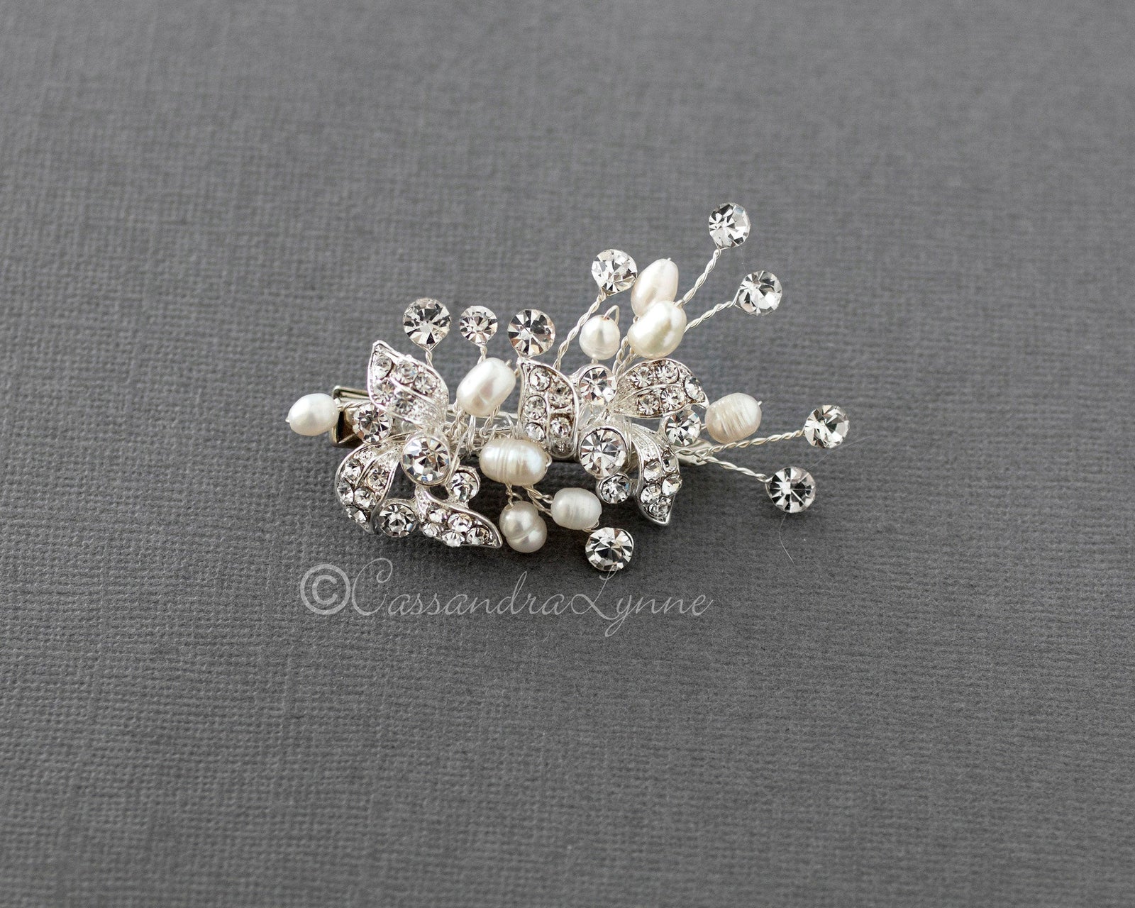Petite Pearl Wedding Hair Clip with Crystals - Cassandra Lynne