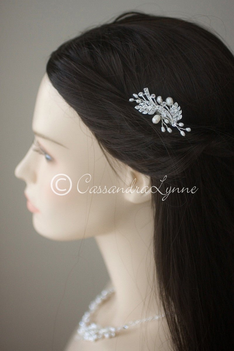 Petite Wedding Clip with Feather and Pearl Design - Cassandra Lynne