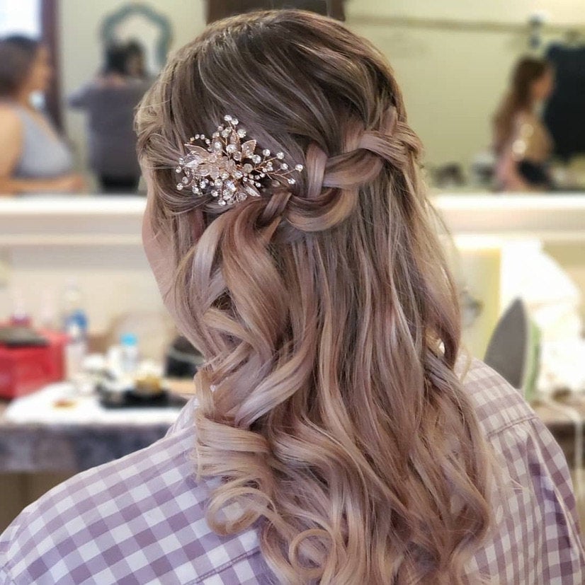 Rose Gold Bridal Hair Pin of Crystals and Leaves - Cassandra Lynne