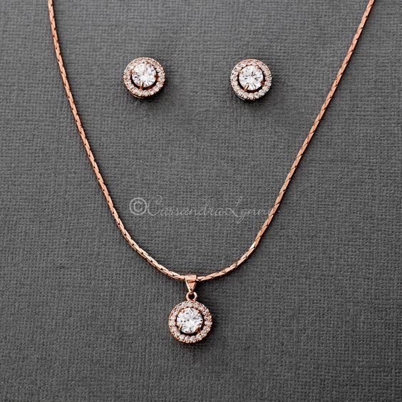 Simple CZ Halo Necklace and Earrings Set - Cassandra Lynne