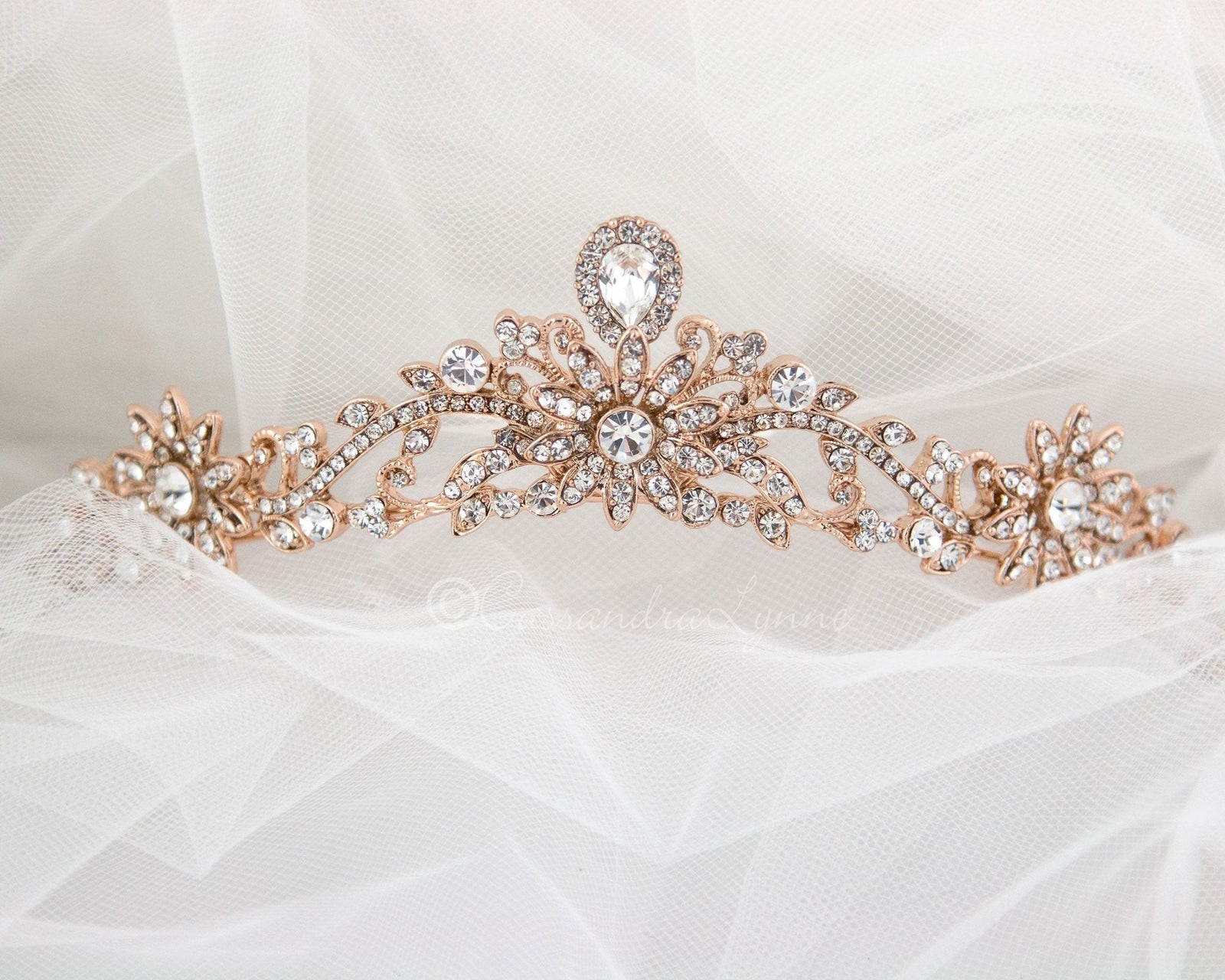 Rose Gold Princess Tiara with Floral Design - Tiara - Cassandra Lynne