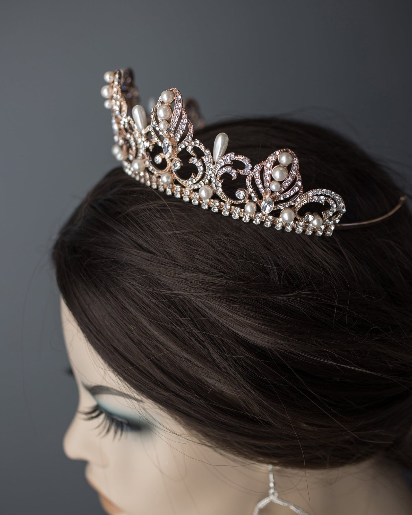 Rose Gold Regal Tiara of Tiara Drop Pearls - Tiara - Cassandra Lynne