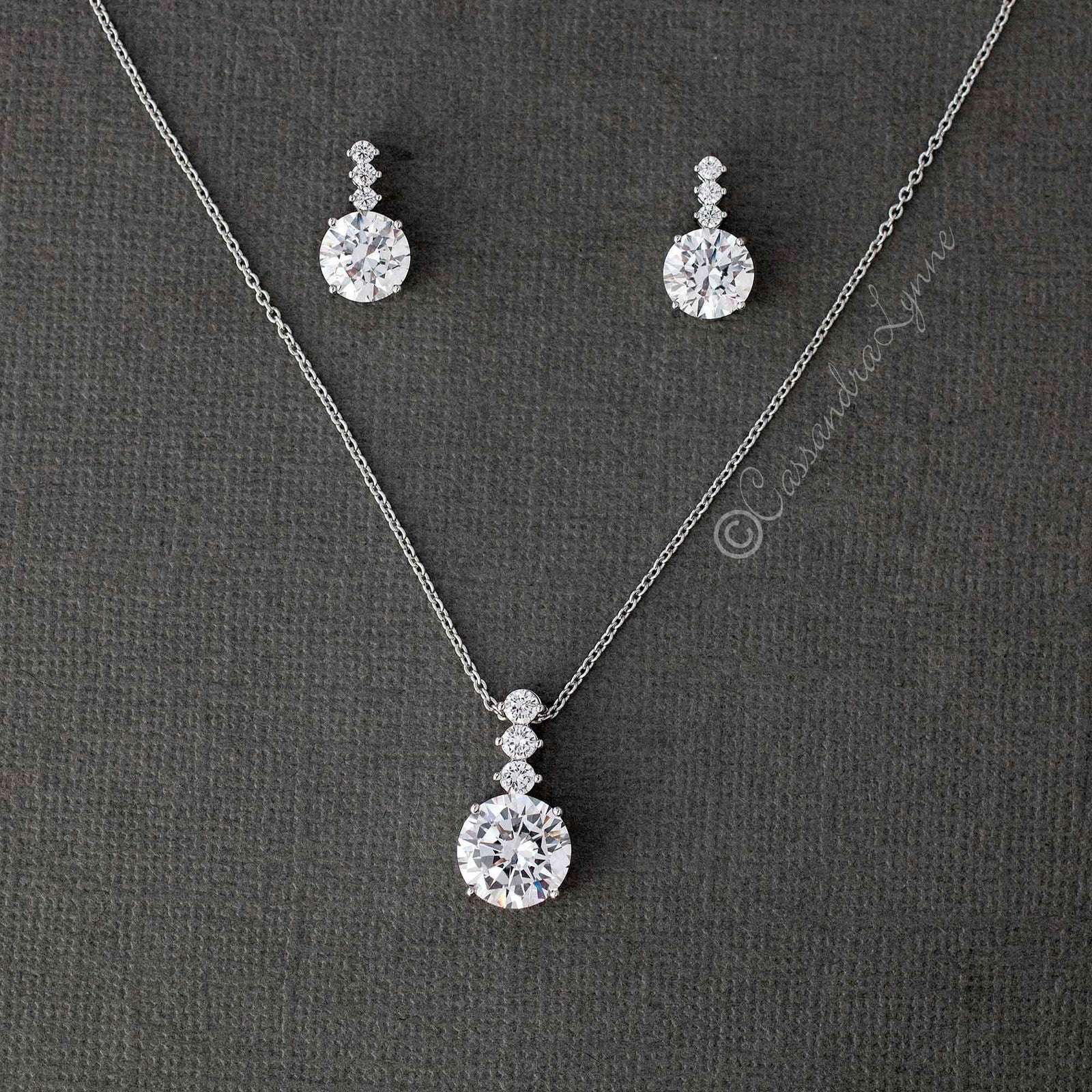 Round CZ Jewel Pendant Necklace Earring Set - Necklace Set - Cassandra Lynne