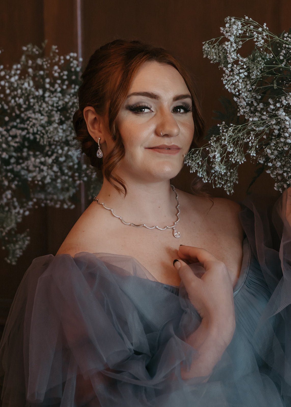 Scalloped CZ Wedding Necklace and Earrings - Necklace Set - Cassandra Lynne