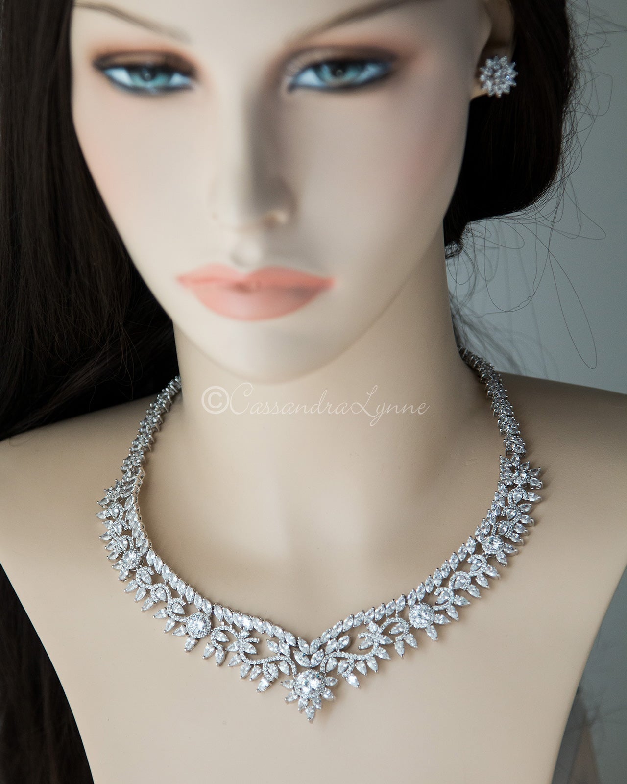 Scrolling Floral Cubic Zirconia Necklace Set - Cassandra Lynne