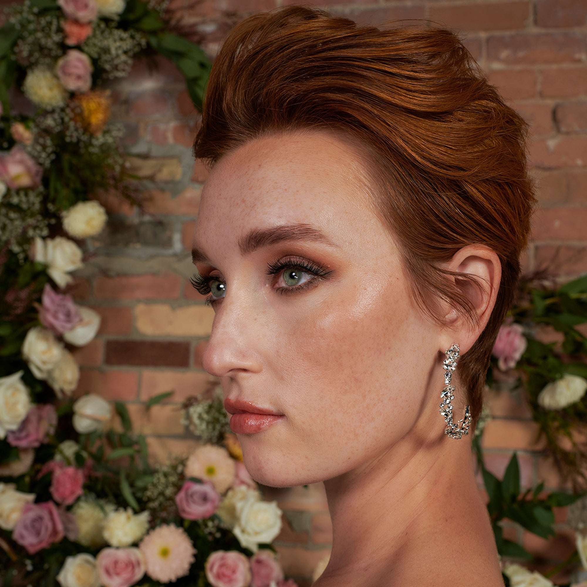 Crystal Pear and Flower Hoop Earrings - Cassandra Lynne
