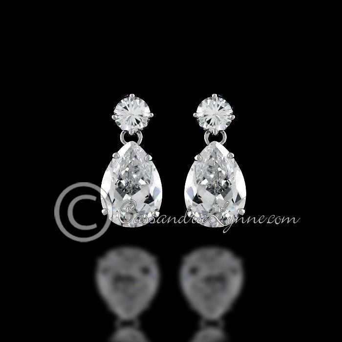 Simplistic Pear Drop Wedding Earrings - Earrings - Cassandra Lynne