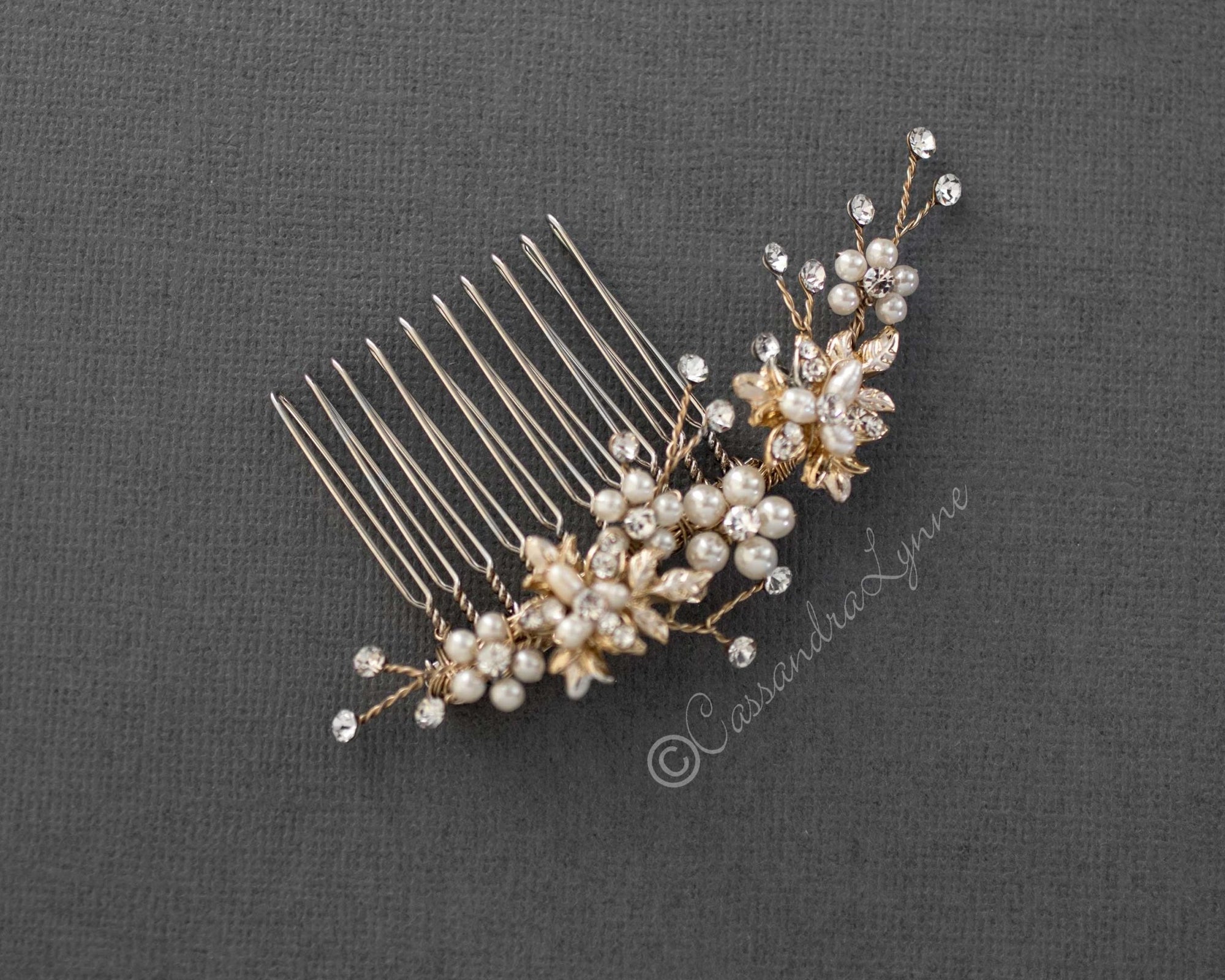 Small Delicate Bridal Hair Comb with Pearls - Cassandra Lynne
