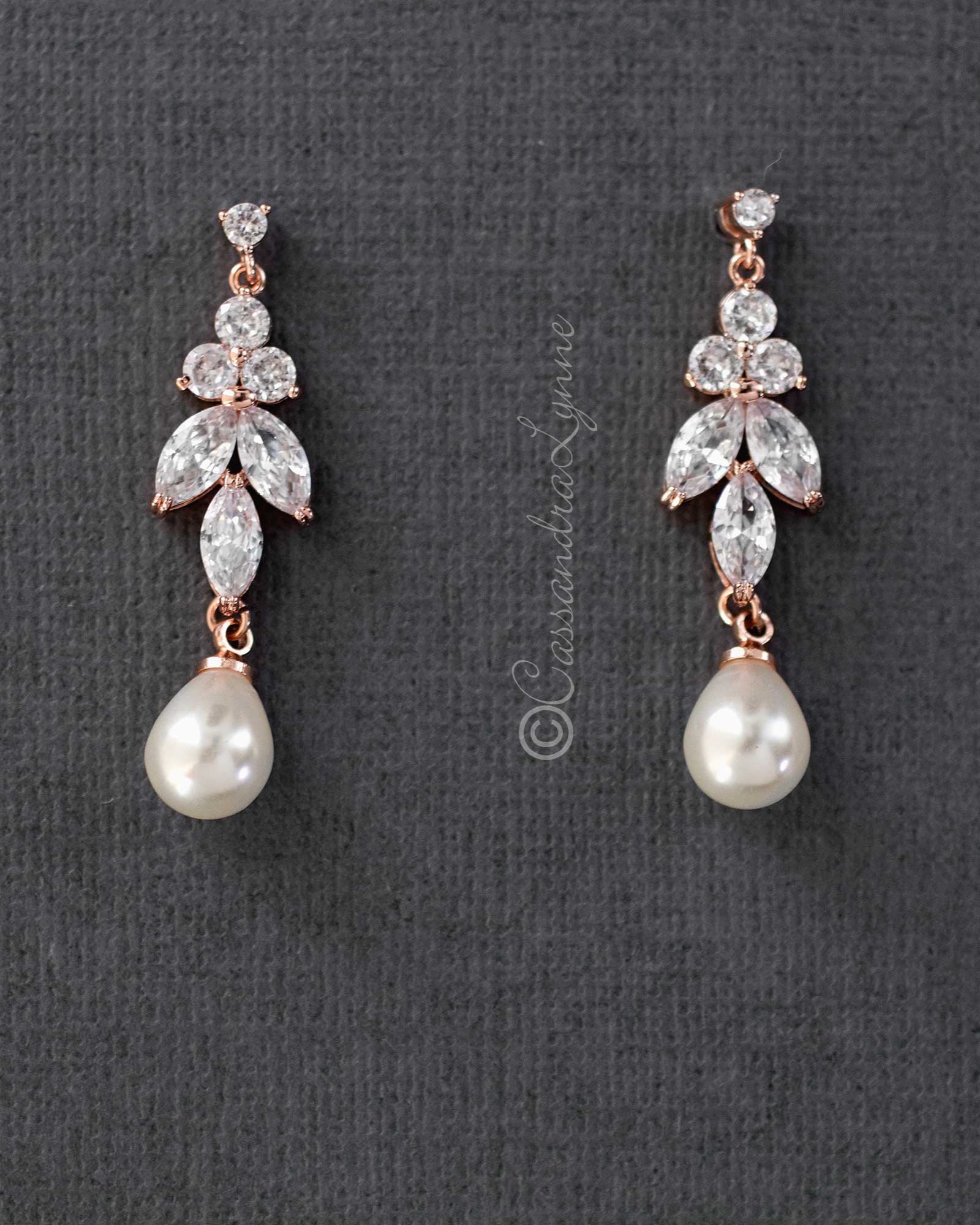 Teardrop Pearl CZ Earrings - Cassandra Lynne