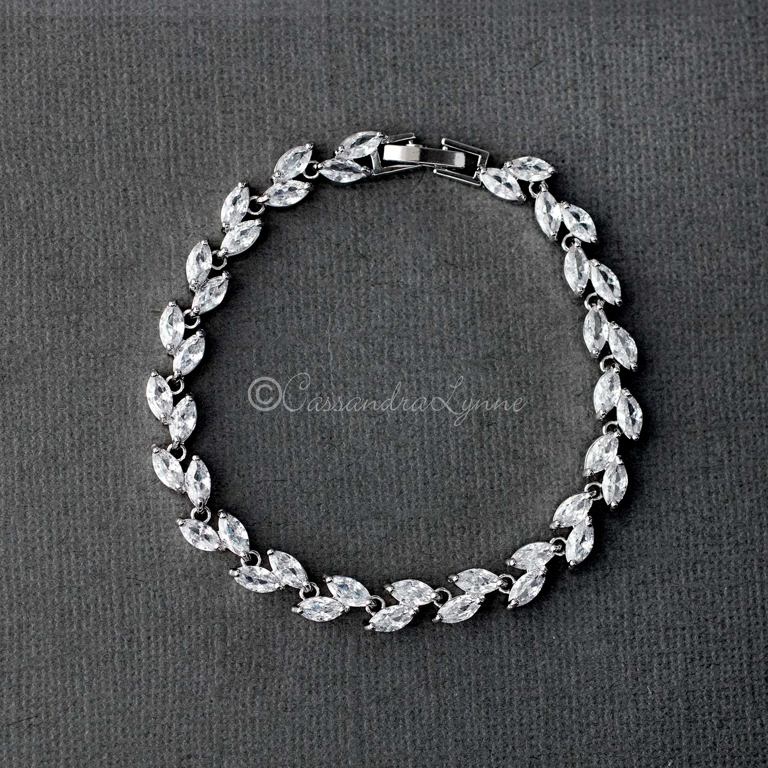 Tennis Bracelet of Marquise Leaf Jewels - Bracelet - Cassandra Lynne
