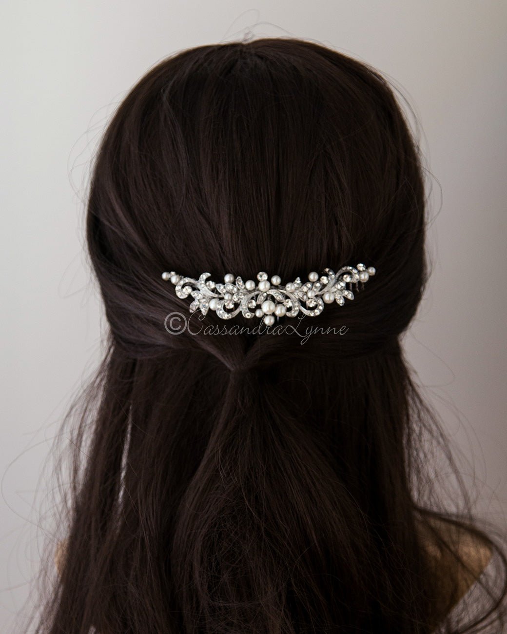 Tiara Comb of Antiqued Silver Scrolls and Pearls - Cassandra Lynne