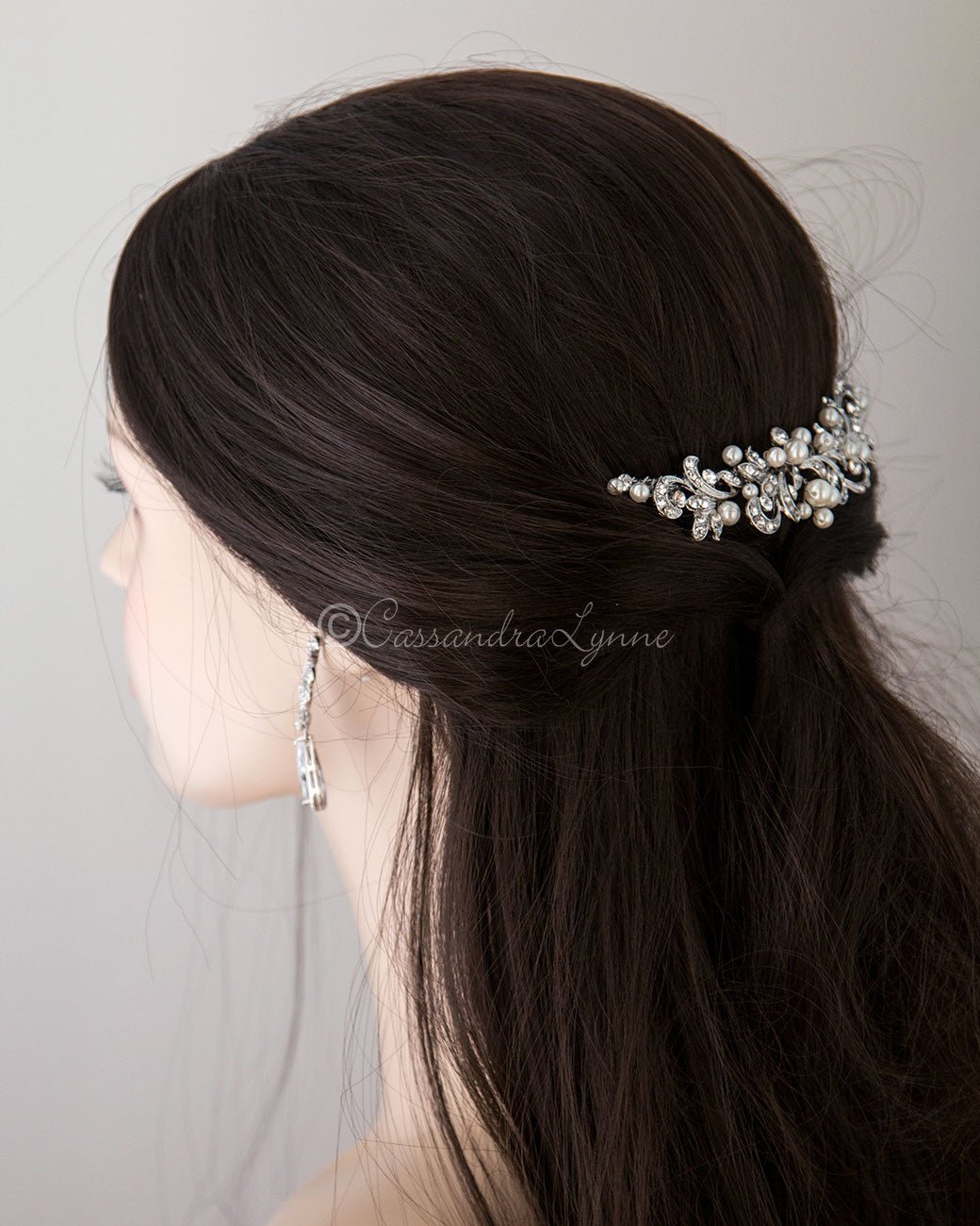 Tiara Comb of Antiqued Silver Scrolls and Pearls - Cassandra Lynne
