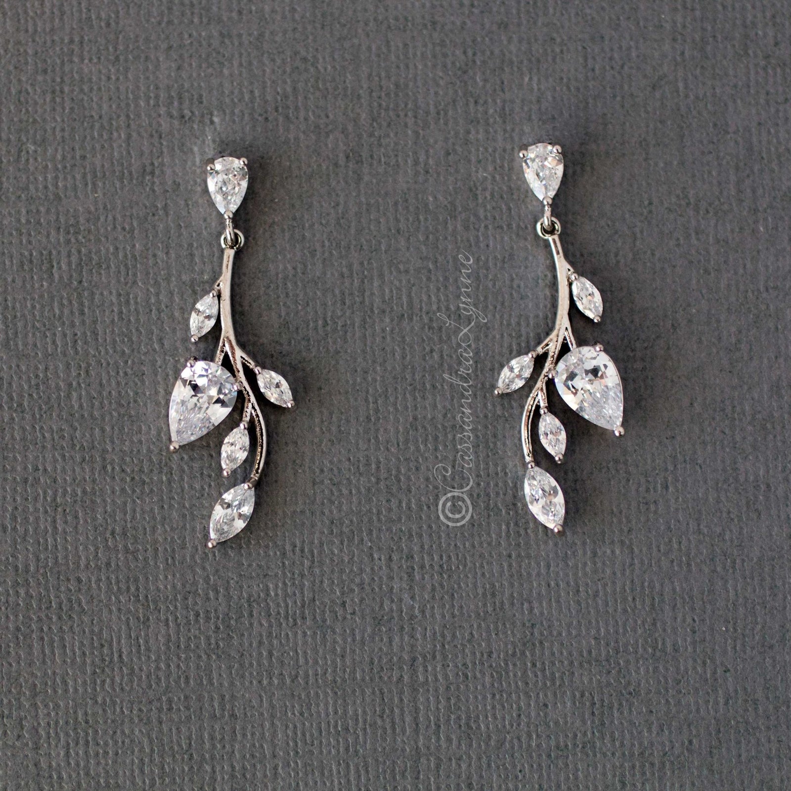 Vine CZ Bridal Earrings Clip-On - Cassandra Lynne