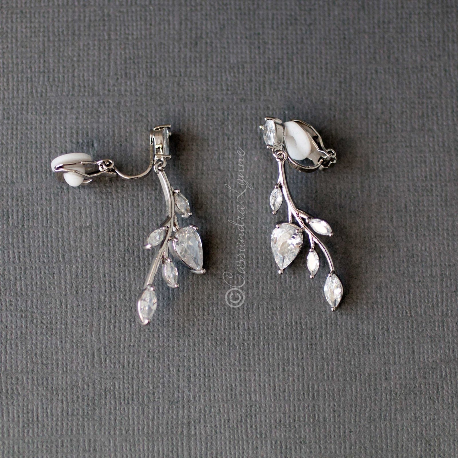 Vine CZ Bridal Earrings Clip-On - Cassandra Lynne
